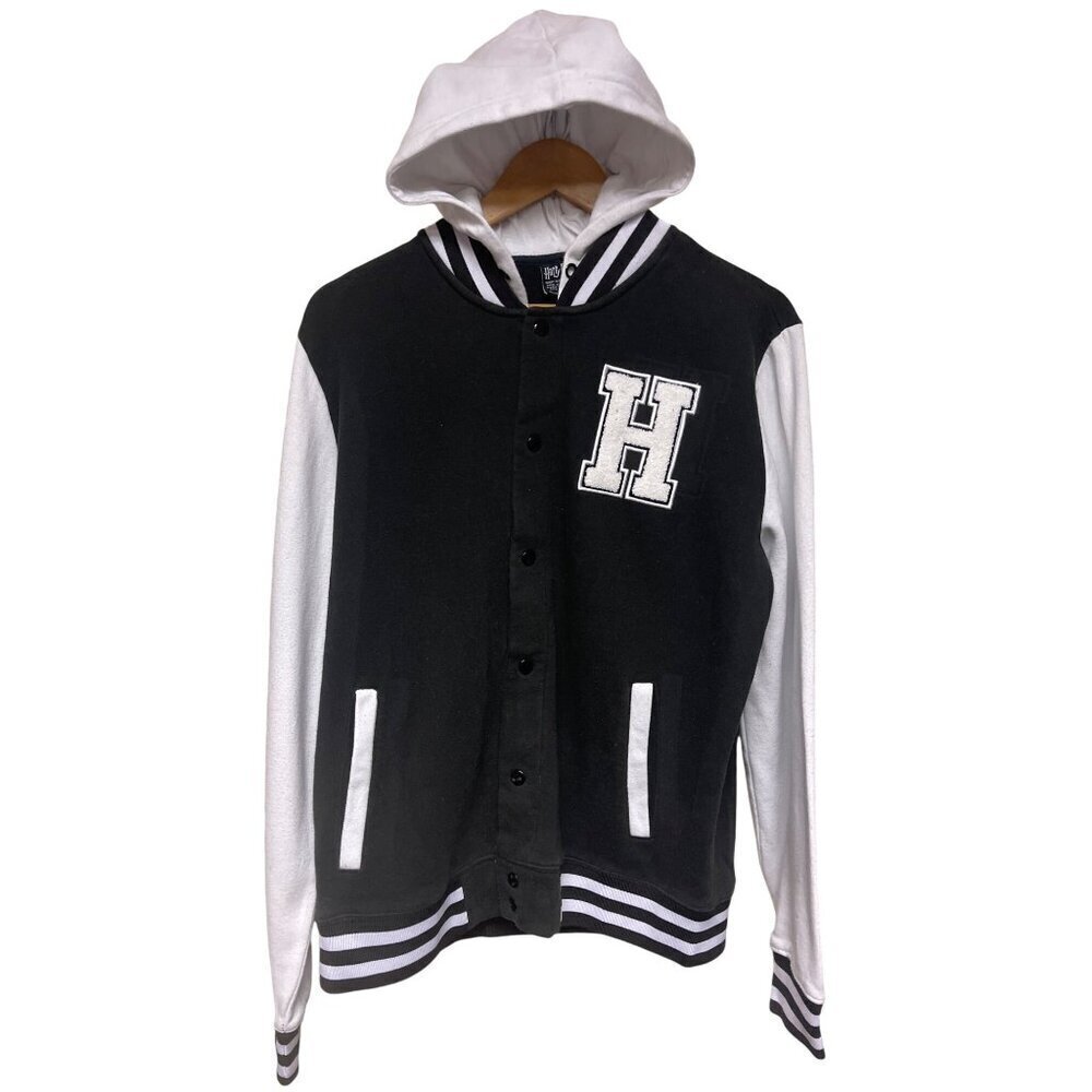 Harry Potter White Black Hogwarts Varsity Sweatshirt Hoodie Hooded Size Medium